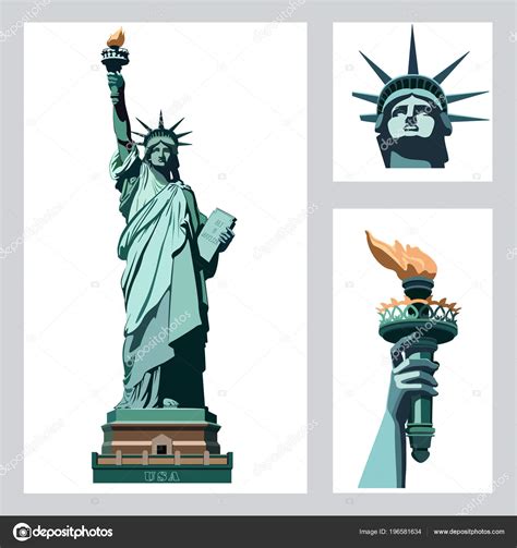 Statue Liberty Usa Art New York Landmark Bronze Sculpture Set Stock