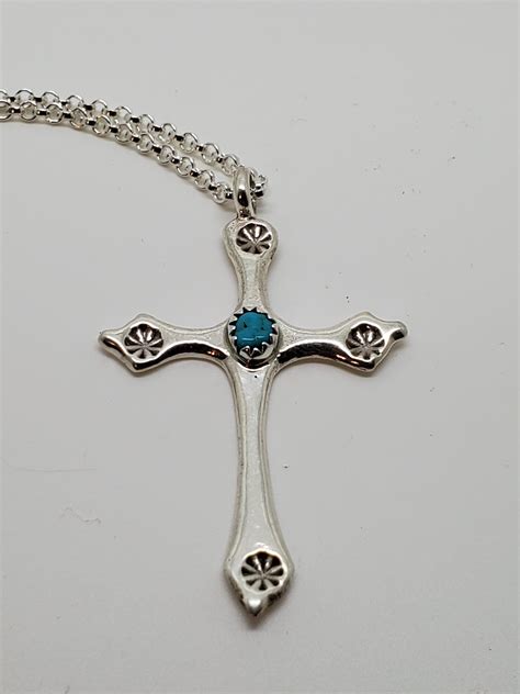 Sterling Silver And Turquoise Cross Pendant Gift For Women Etsy