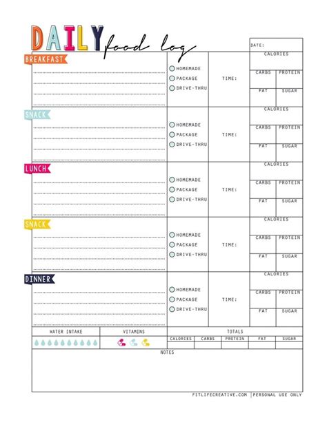 Free Printable Health And Fitness Planner Daily Food Log Printable A Successful Health And