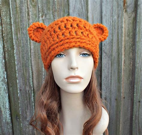 Orange Bear Beanie Orange Beanie - Orange Crochet Hat Orange Womens Hat - Warm Winter Hat ...