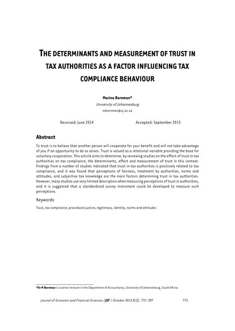 Pdf The Determinants And Measurement Of Trust In Tax Authorities As A