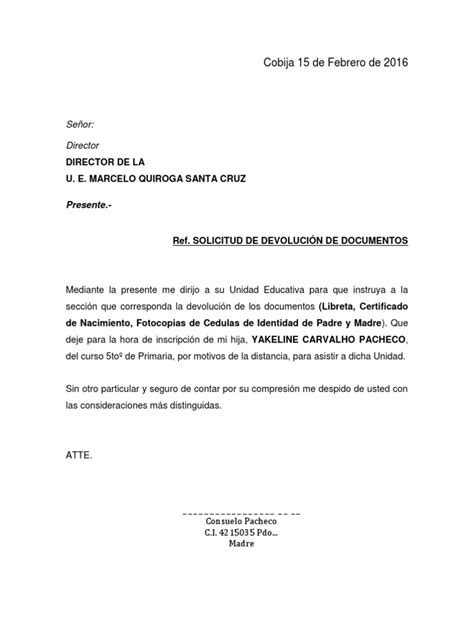 Carta De Solicitud Devolucion De Dinero Mide