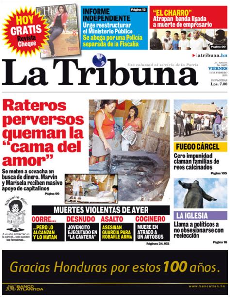 Periódico La Tribuna Honduras Periódicos De Honduras Edición De Viernes 15 De Febrero De