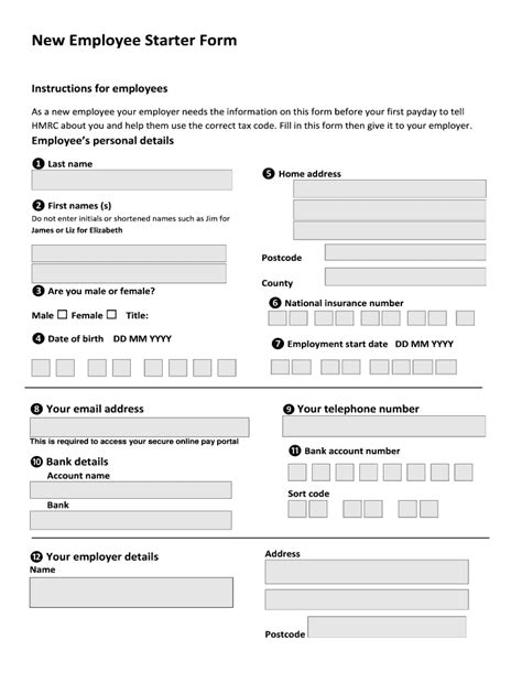 New Employee Starter Form Fill Out And Sign Online Dochub