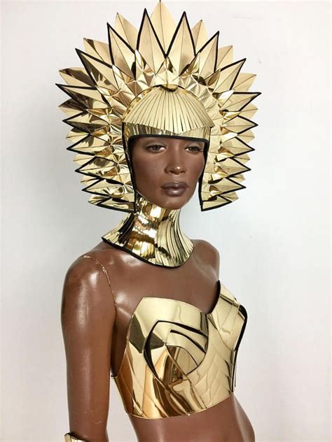 cleopatra egyptian goddess metallic headpiece in chrome or gold futuristic hairdress in 2020