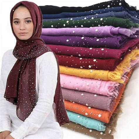 Buy Fashion Muslim Hijab Newplain Hijab With Pearls