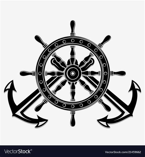 Ship Steering Wheel And Crossed Nautical Anchors Vector Image