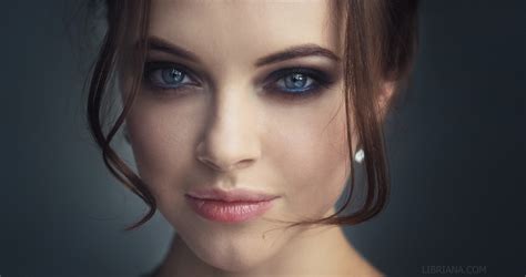 Wallpaper Face Women Model Blue Eyes Brunette Closeup Black Hair Mouth Nose Skin