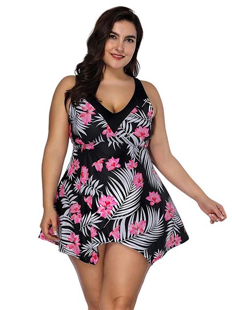 Womens Plus Size Floral Print Halter Swimdress Style Swimsuit Tankini Set Walmart Com