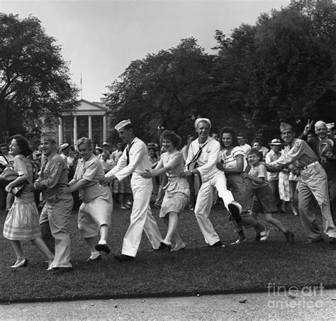 Conga Line By The White House By Bettmann