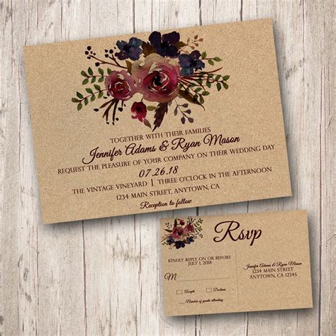 photo wedding invitations Wedding invitations burgundy rsvp cards