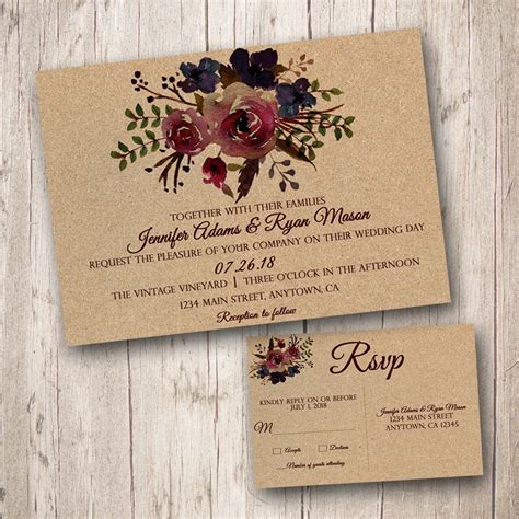 Amazon Com Rustic Wedding Invitations With RSVP Cards Burgundy