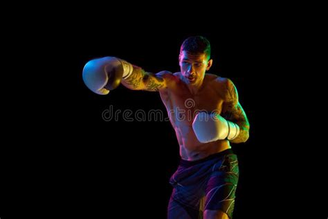 Young Man With Shirtless Strong Muscular Body Training Boxing
