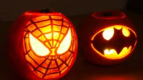 Halloween Pumpkin Superheros Spiderman And Batman Youtube Spiderman
