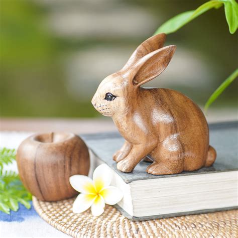 Unicef Market Fair Trade Hand Carved Wooden Rabbit Statuette Cute
