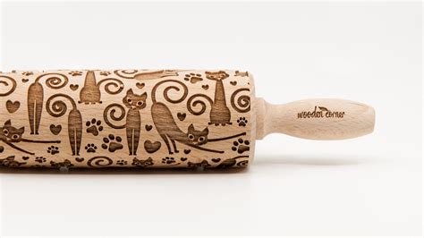 No R096 Cats 5 Embossing Rolling Pin Engraved Rolling Pin Funny Cats