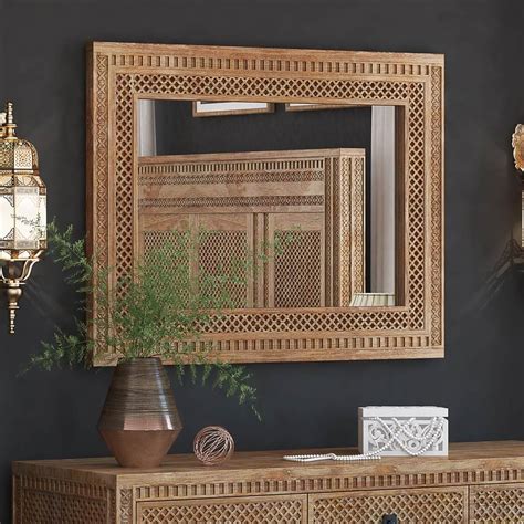 Waukesha Hand Carved Teak Wood Moroccan Style Mirror Frame