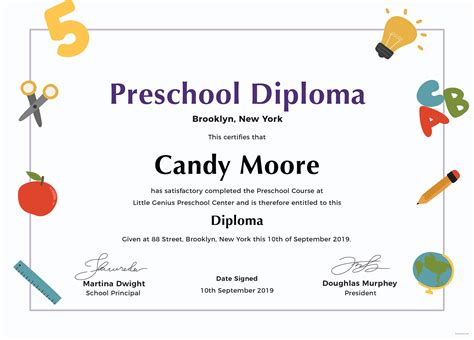 Preschool Diploma Certificate Template In Adobe Photoshop Illustrator