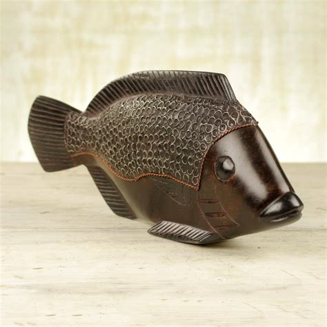 Unicef Market Original Hand Carved Wood Fish Sculpture African Fish
