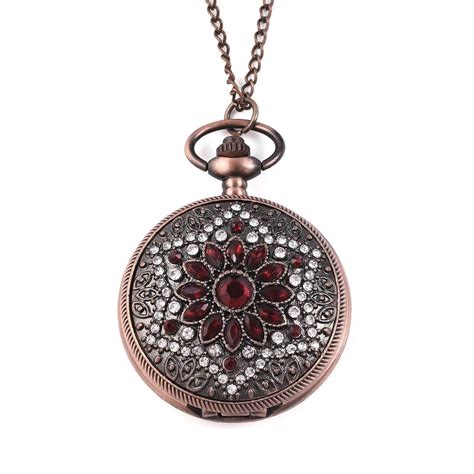 Buy Strada Red Glass Austrian Crystal Japanese Movement Pocket Watch With Chain 31 Inches In