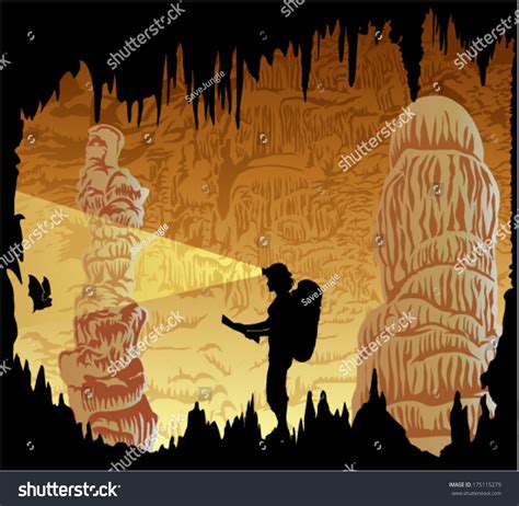 Vector Caver Cave Stalactites Stalagmites Stock Vector 175115279 Shutterstock