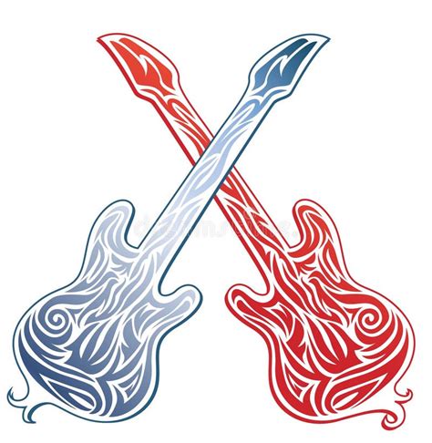 Two Crossed Stylized Guitars Stock Vector Illustration Of Decorations