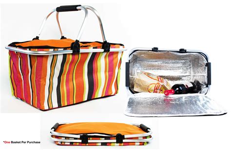 Insulated Folding Picnic Basket With Carrying Handles Multicolor