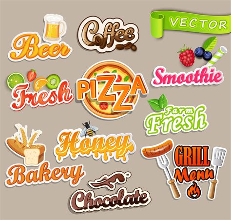 Set Of Food Stickers Vector Art At Vecteezy