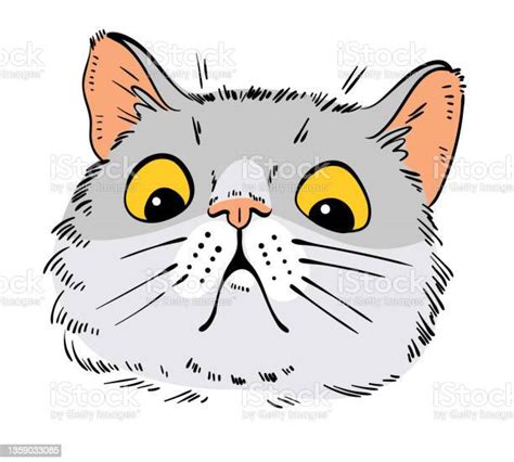 Shocked Cat Portrait Drawing Cartoon Characters Stock Illustration