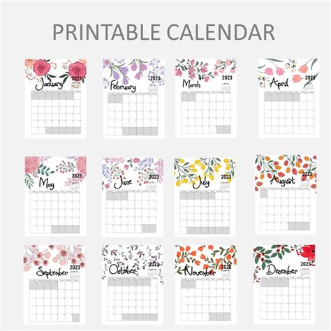 Painted Flowers 2023 Calendar Printable Pdf Etsy Uk Your Free 2023