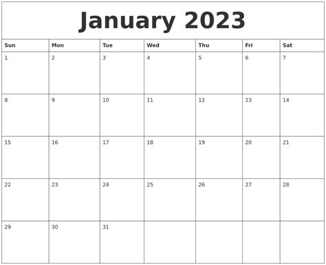 January 2023 Birthday Calendar Template