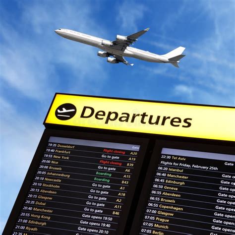 Airport Flight Information And Airplane Departing Stock Photo Image