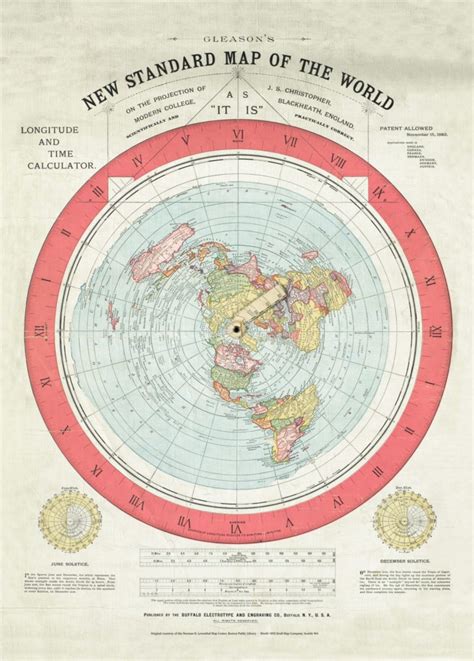 World 1892 Gleasons Flat Earth Kroll Antique Maps