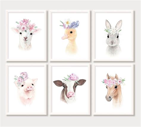 Baby Farm Animal Prints For Nursery Animals With Flower Etsy In 2021