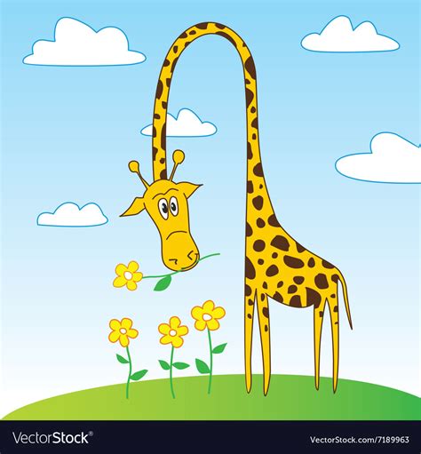 Cute Funny Giraffe Cartoon Character With Flower Vector Image