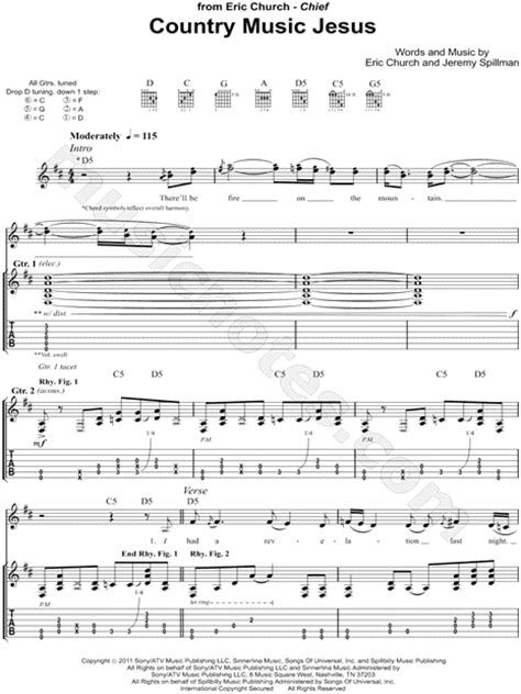 Eric Church Country Music Jesus Guitar Tab In D Major Download