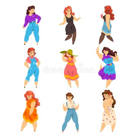 Plump Curvy Women Girls Plus Size Models In Swimming Suits Stock Vector Illustration Of