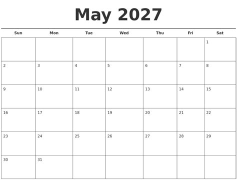 May 2027 Free Calendar Template