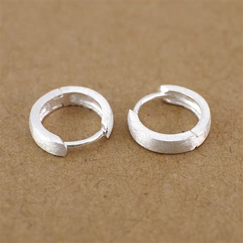 Solid Sterling Silver Simple Plain Matte Huggie Hoop Earrings For