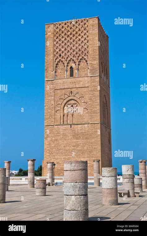Hassan Tower 12th Century Minaret With Ruins Of The Greatest Mosque In