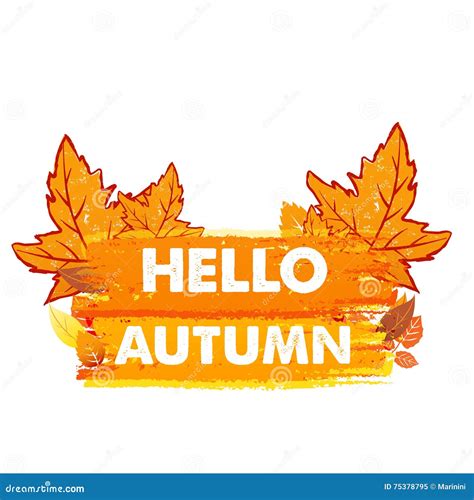 Hello Autumn With Leaves Drawn Banner Stock Illustration