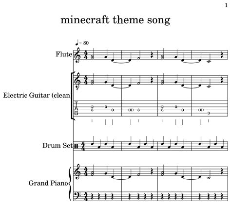 Minecraft Theme Song Sheet Music For Flute Electric Guitar Drum Set