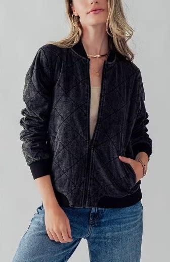 Diamond Quilted Bomber Jacket Black Simply Elegant Boutique