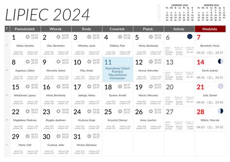 Kalendarz Lipiec 2024 Kalendarz Lipca