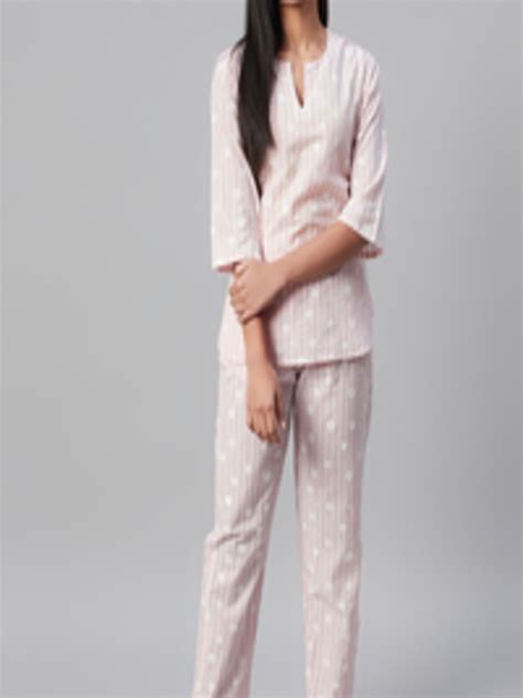 buy runwayin women pink and white striped night suit with floral prints night suits for women