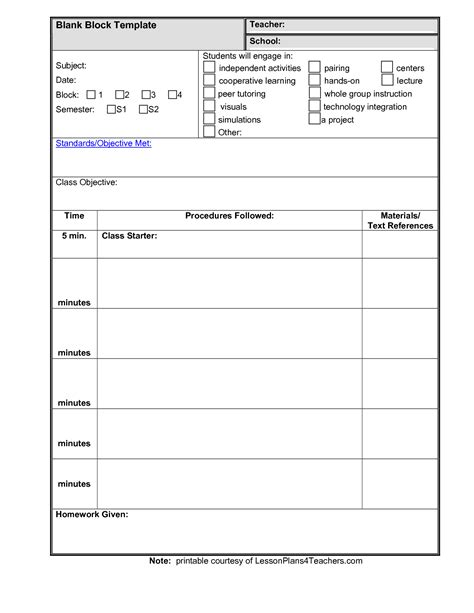 Free Printable Blank Lesson Plan Pages Free Printable