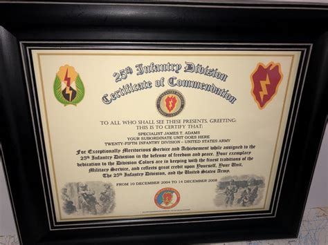 25th Infantry Division Commemorative Certificate Of Commendation Ebay