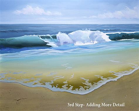 Continuing Seascape Oil Painting Of Ocean Wave With Sandy Beach Pj