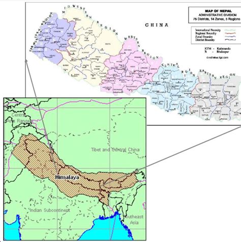 Map Showing The Himalayan Mountain Range And Administrative Divisions