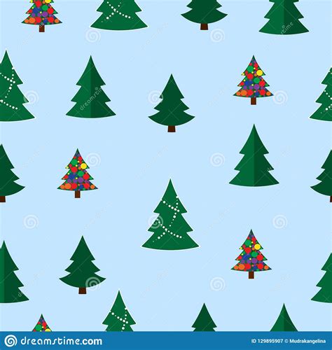 Vector Christmas Tree Seamless Pattern Winter Forest Pine Trees Stock